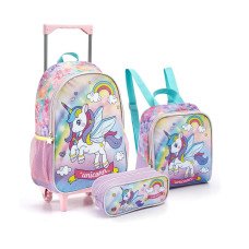 Kit Mochila Rodinha/Lancheira/Estojo Unicorn 3PCS MR41370