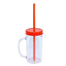 Caneca Acrílica com Tampa e Canudo Vermelho