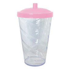 Copo Twister 400ml Cristal com Tampa e Canudo Rosa Bebê