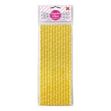Canudo de Papel Amarelo e Branco Bolinhas 6mmx20cm 4346 com 12 Unidades Make+
