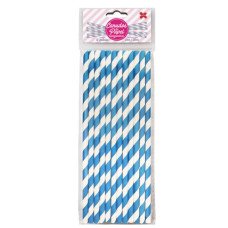 Canudo de Papel Listrado Azul Claro 6mmx20cm 4317 com 12 Unidades Make+