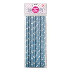 Canudo de Papel Azul Claro Branco e Estrelas 6mmx20cm 4334 com 12 Unidades Make+