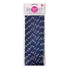 Canudo de Papel Azul Escuro e Estrelas 6mmx20cm 4333 com 12 Unidades Make+