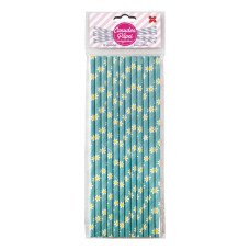 Canudo de Papel Azul Florzinhas 6mmx20cm 4351 com 12 Unidades Make+
