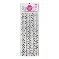Canudo de Papel Branco e Azul Bolinhas Poá 6mmx20cm 4339 com 12 Unidades Make+