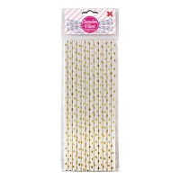 Canudo de Papel Branco e Ouro Bolinhas 6mmx20cm 4349 com 12 Unidades Make+