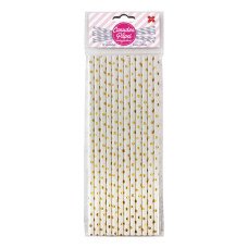Canudo de Papel Branco e Ouro Bolinhas 6mmx20cm 4349 com 12 Unidades Make+