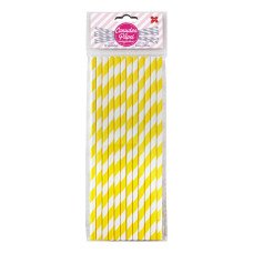 Canudo de Papel Listrado Amarelo 6mmx20cm 4310 com 12 Unidades Make+