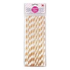 Canudo de Papel Listrado Champanhe 6mmx20cm 4302 com 12 Unidades Make+