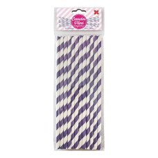 Canudo de Papel Listrado Roxo 6mmx20cm 4308 com 12 Unidades Make+