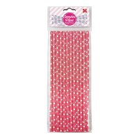 Canudo de Papel Pink e Branco Bolinhas 6mmx20cm 4343 com 12 Unidades Make+