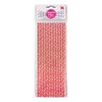 Canudo de Papel Rosa e Branco Bolinhas 6mmx20cm 4344 com 12 Unidades Make+