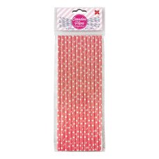 Canudo de Papel Rosa e Branco Bolinhas 6mmx20cm 4344 com 12 Unidades Make+