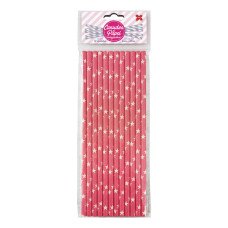 Canudo de Papel Rosa e Branco Estrelas 6mmx20cm 4331 com 12 Unidades Make+