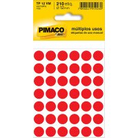 Etiqueta Adesiva Ø 12mm Vermelho TP-12 5 Folhas Pimaco