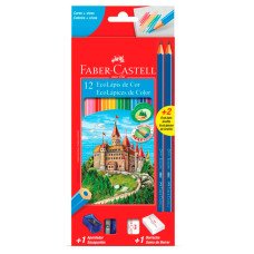 Lápis de Cor 12 Cores mais Kit Escolar Faber Castell 