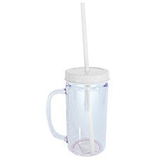 Caneca Acrílica com Tampa e Canudo Branco
