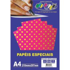 Papel Bolinha Metalizado Rosa A4 120g 10 Folhas Off Paper