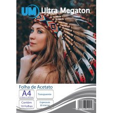 Folha de Acetato Transparente A4 10 Folhas 20 Micras Ultra Megaton
